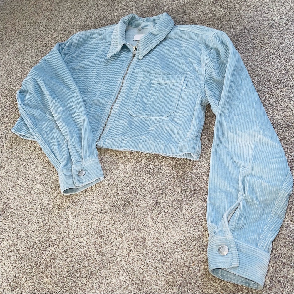 Aritzia TNA Dixon Cropped Full Zip Corduroy Jacket Light Blue Size Small